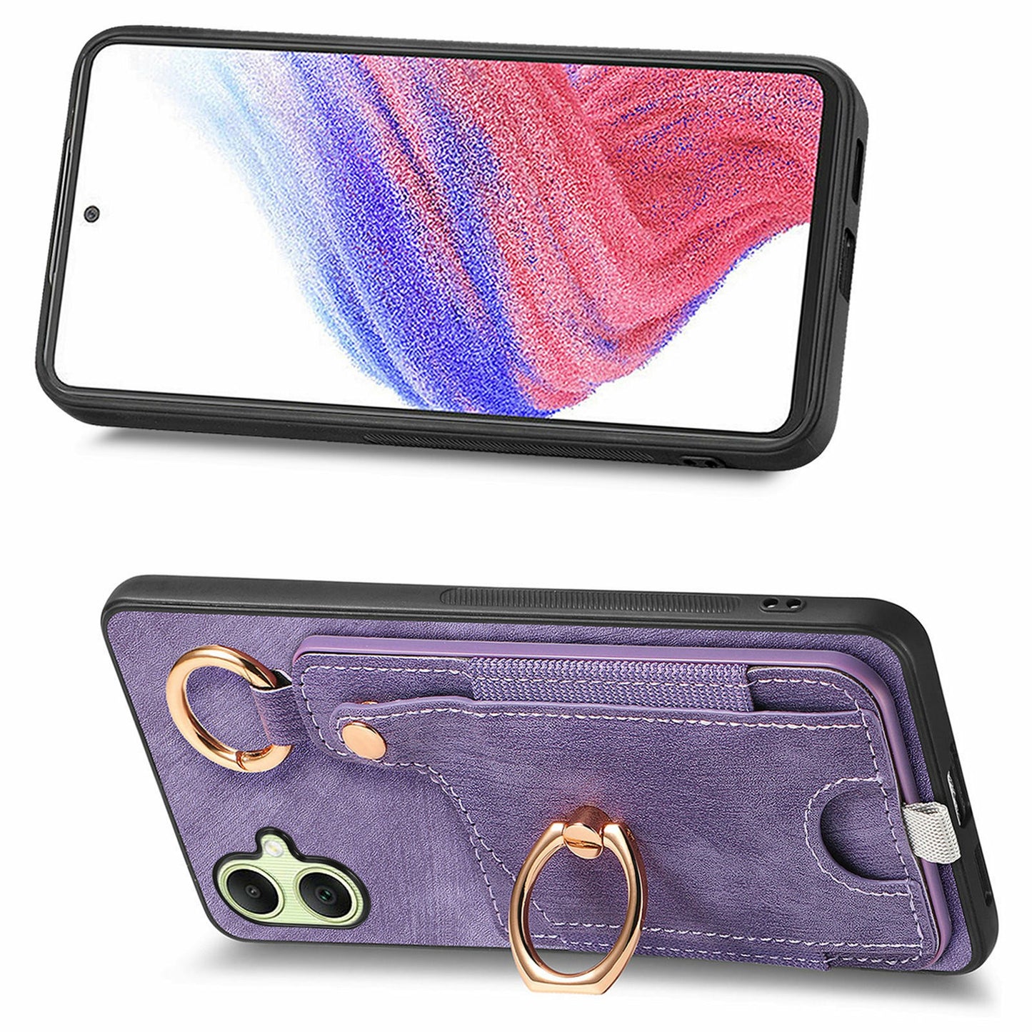 For Samsung Galaxy A06 Case Card Slots Leather+TPU Phone Cover with Ring Buckle - Purple