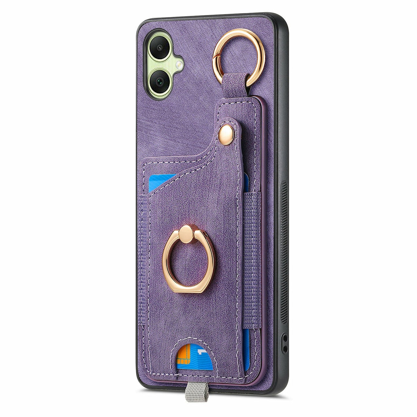 For Samsung Galaxy A06 Case Card Slots Leather+TPU Phone Cover with Ring Buckle - Purple