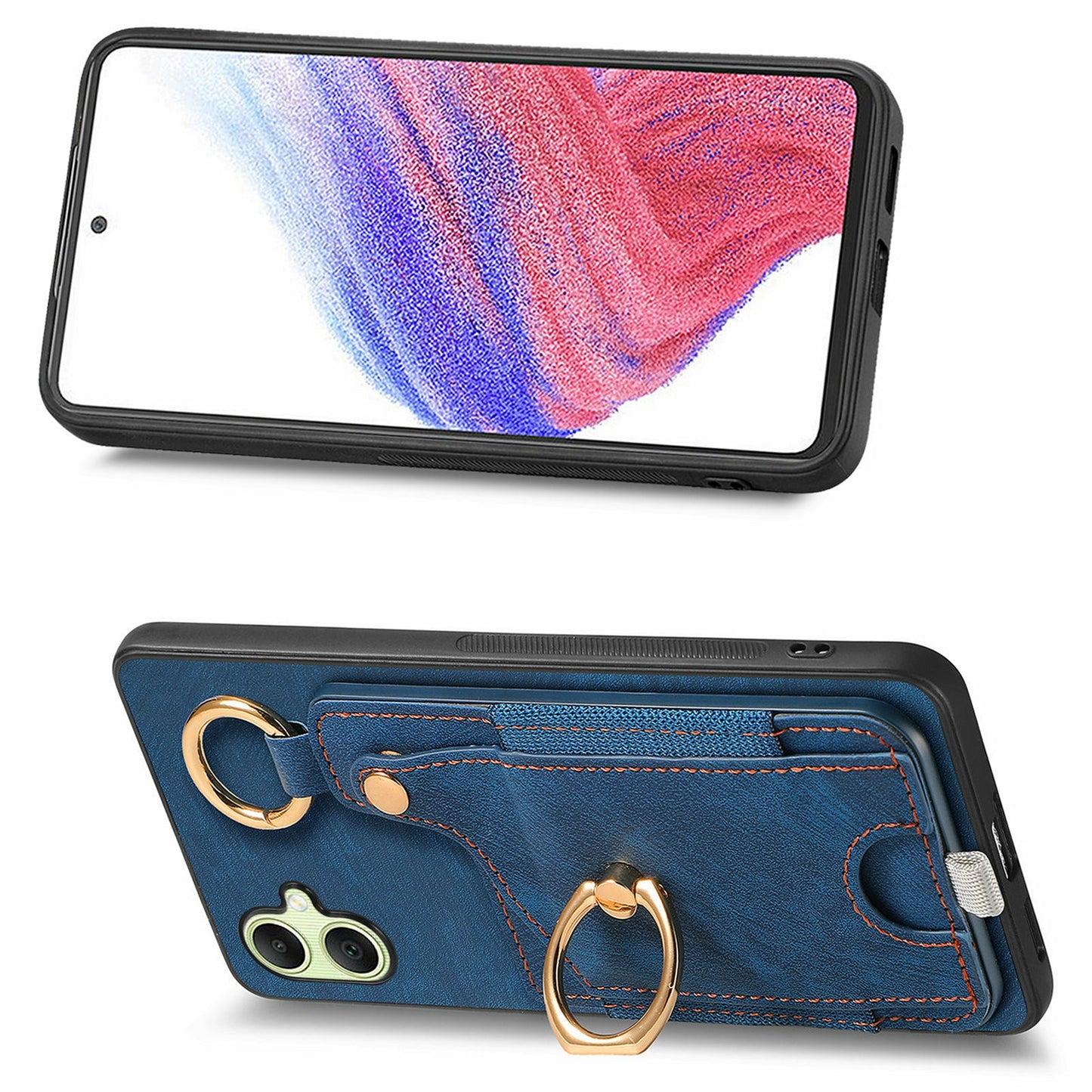 For Samsung Galaxy A06 Case Card Slots Leather+TPU Phone Cover with Ring Buckle - Blue