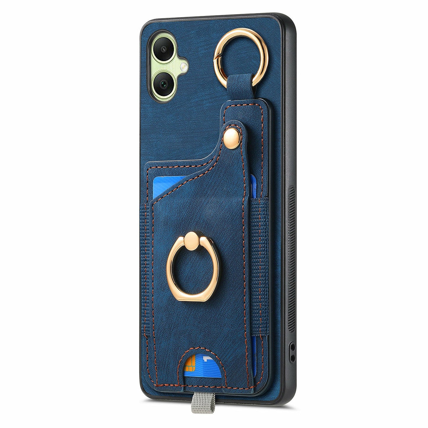 For Samsung Galaxy A06 Case Card Slots Leather+TPU Phone Cover with Ring Buckle - Blue