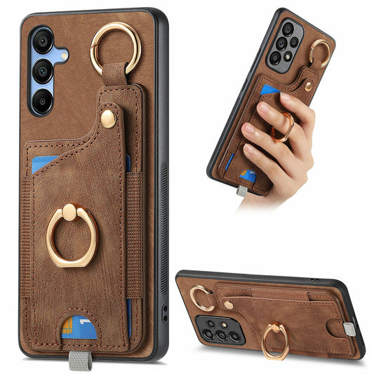 For Samsung Galaxy A16 4G / 5G Case Card Slots Leather+TPU Phone Cover with Ring Buckle - Brown