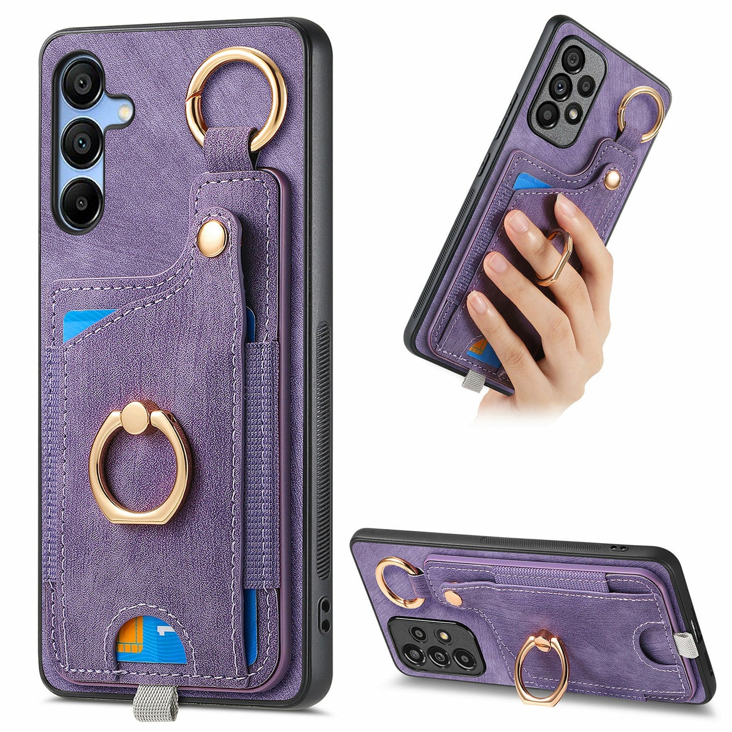 For Samsung Galaxy A16 4G / 5G Case Card Slots Leather+TPU Phone Cover with Ring Buckle - Purple