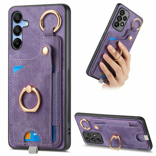 For Samsung Galaxy A16 4G / 5G Case Card Slots Leather+TPU Phone Cover with Ring Buckle - Purple