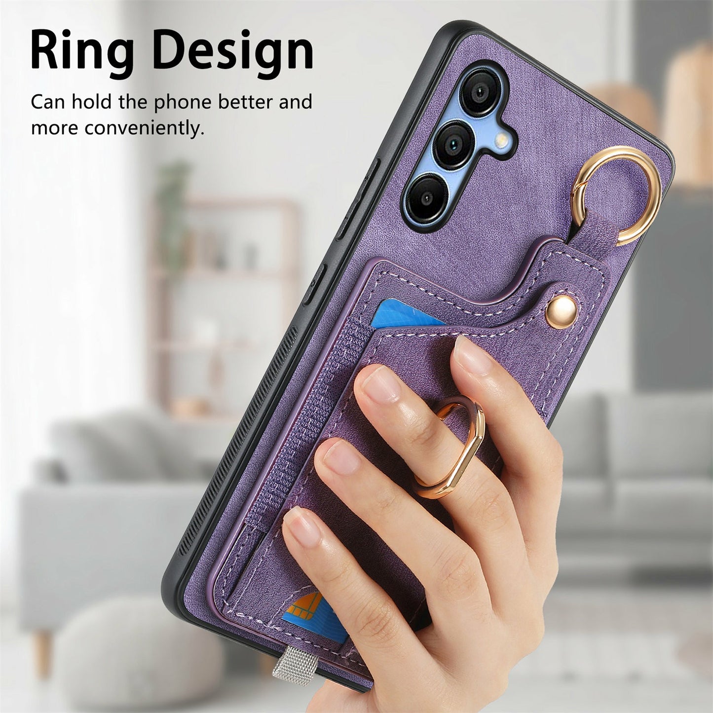 For Samsung Galaxy A16 4G / 5G Case Card Slots Leather+TPU Phone Cover with Ring Buckle - Purple