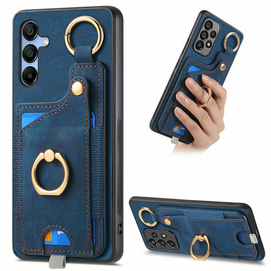 For Samsung Galaxy A16 4G / 5G Case Card Slots Leather+TPU Phone Cover with Ring Buckle - Blue