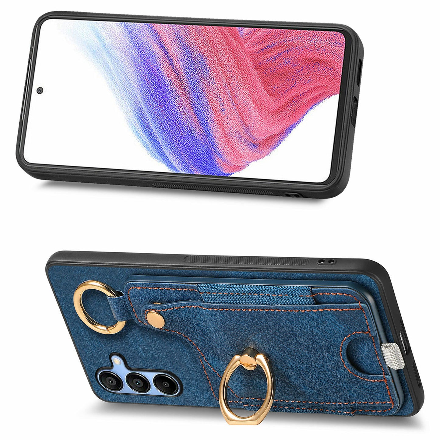 For Samsung Galaxy A16 4G / 5G Case Card Slots Leather+TPU Phone Cover with Ring Buckle - Blue