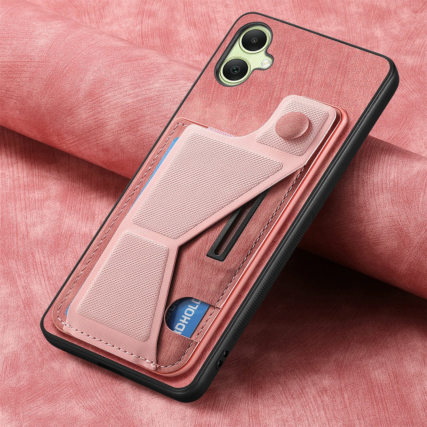 For Samsung Galaxy A06 Case Retro Leather Back Cover Card Slot Side Kickstand - Pink