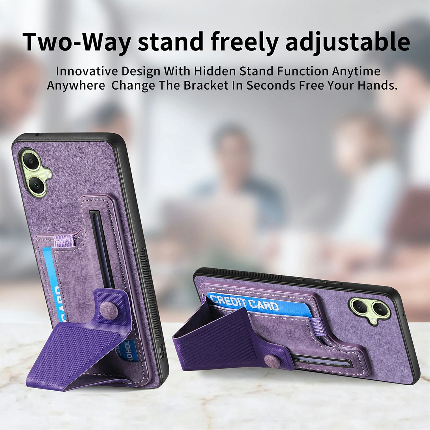 For Samsung Galaxy A06 Case Retro Leather Back Cover Card Slot Side Kickstand - Blue