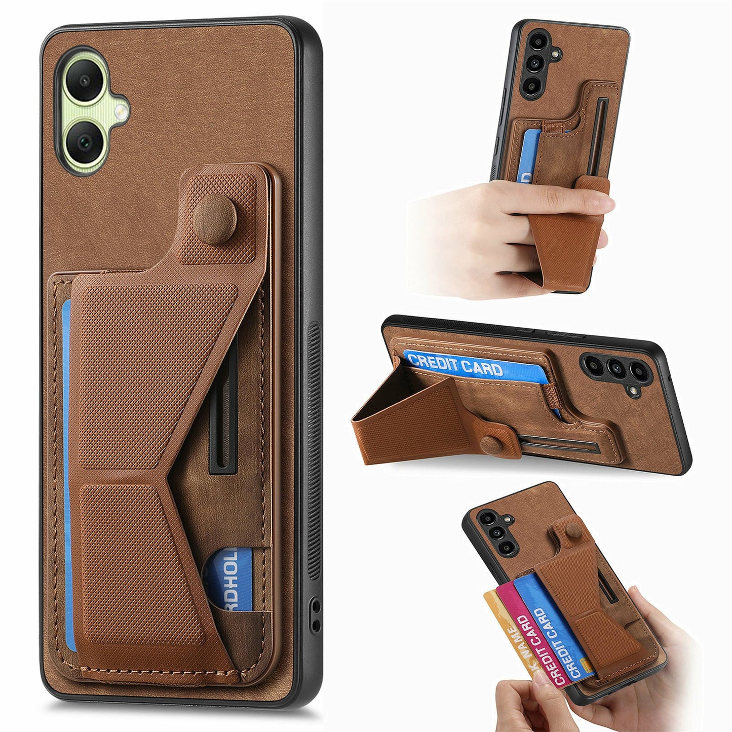 For Samsung Galaxy A06 Case Retro Leather Back Cover Card Slot Side Kickstand - Brown