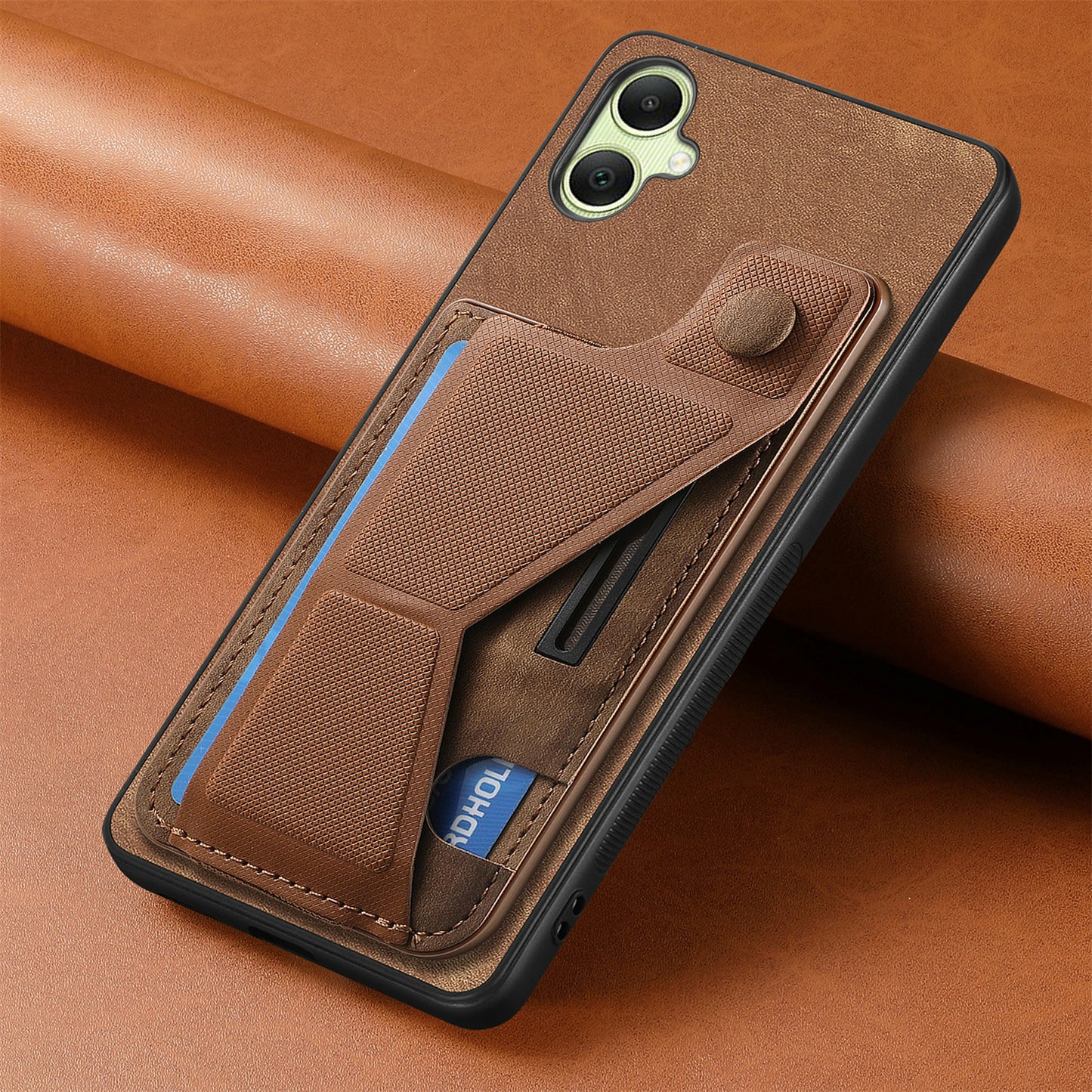 For Samsung Galaxy A06 Case Retro Leather Back Cover Card Slot Side Kickstand - Brown
