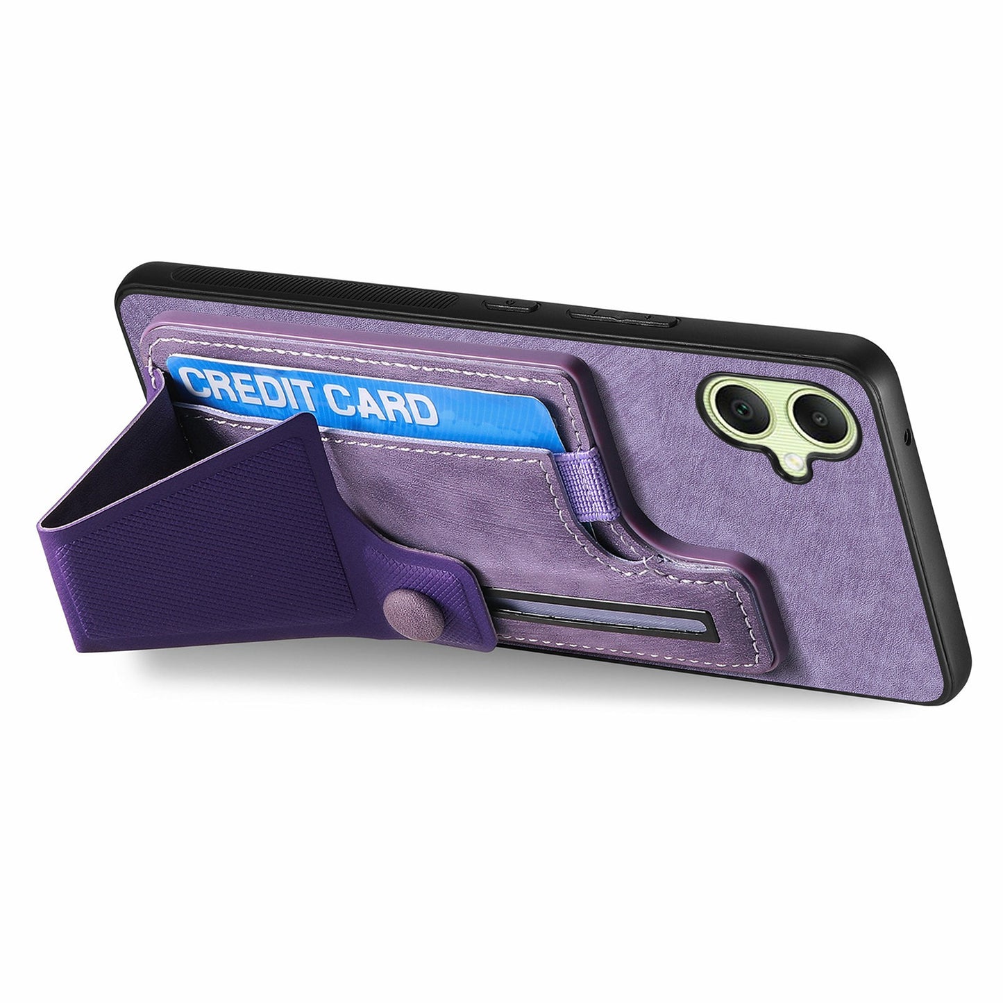 For Samsung Galaxy A06 Case Retro Leather Back Cover Card Slot Side Kickstand - Purple