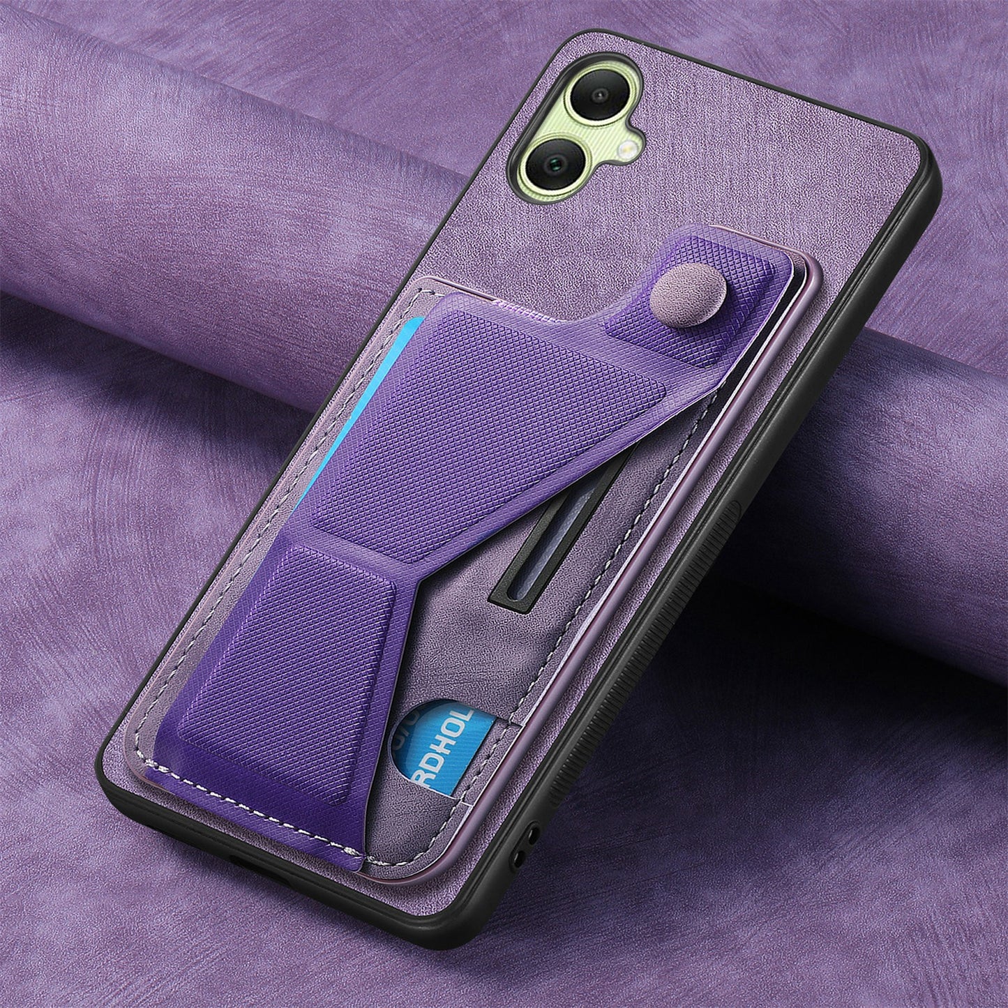 For Samsung Galaxy A06 Case Retro Leather Back Cover Card Slot Side Kickstand - Purple