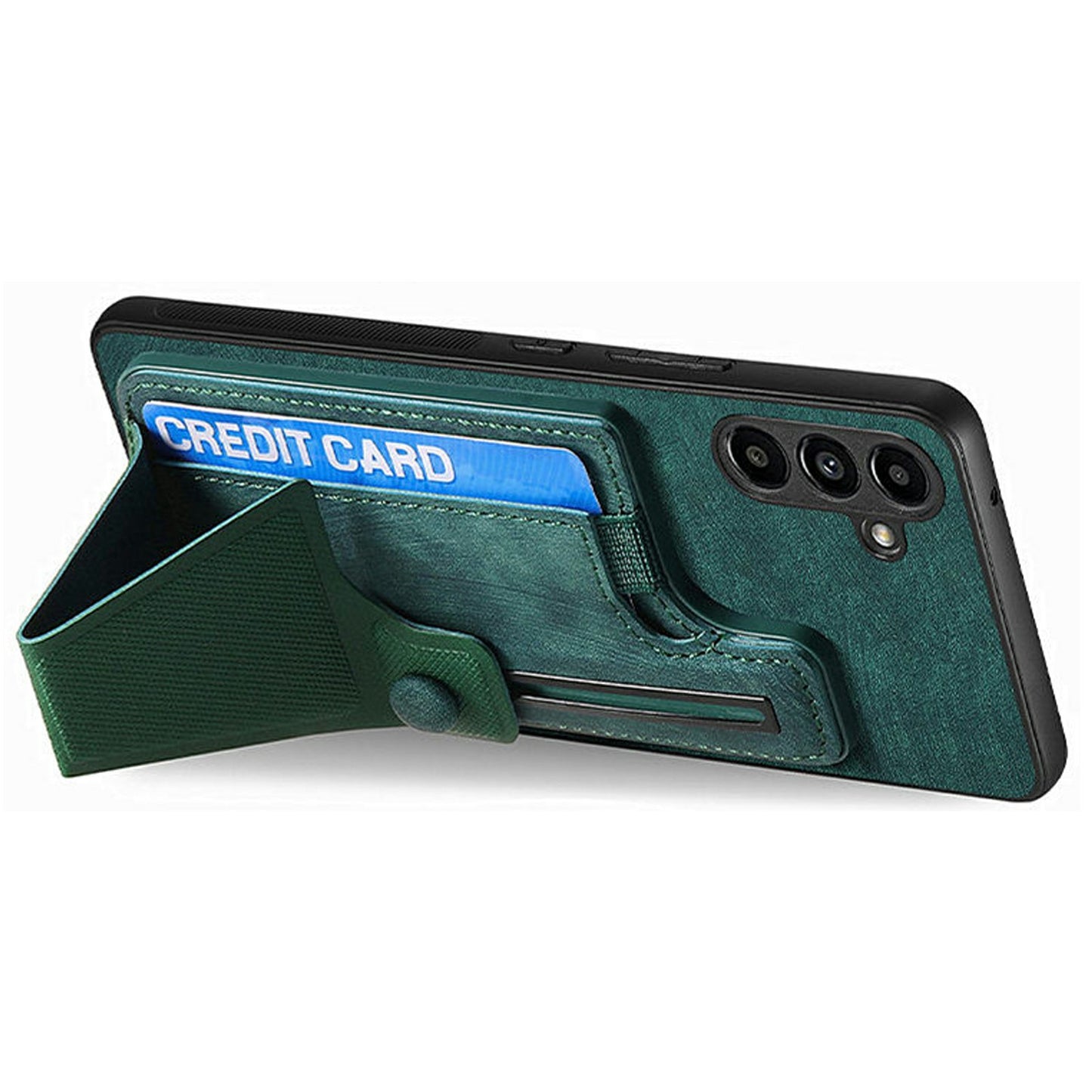 For Samsung Galaxy A06 Case Retro Leather Back Cover Card Slot Side Kickstand - Green