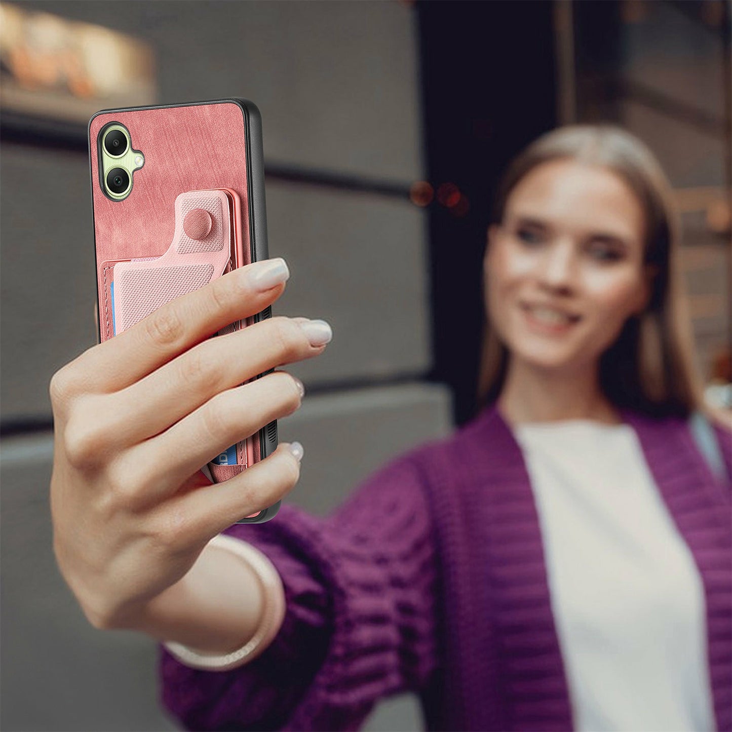 For Samsung Galaxy A06 Case Retro Leather Back Cover Card Slot Side Kickstand - Green