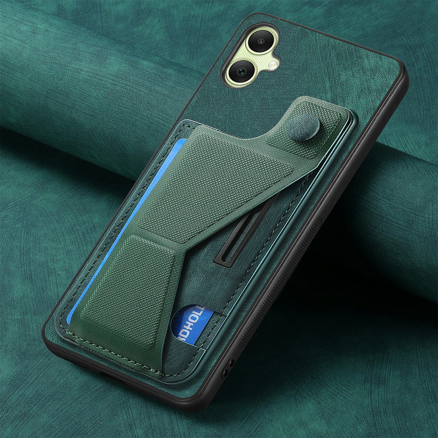 For Samsung Galaxy A06 Case Retro Leather Back Cover Card Slot Side Kickstand - Green