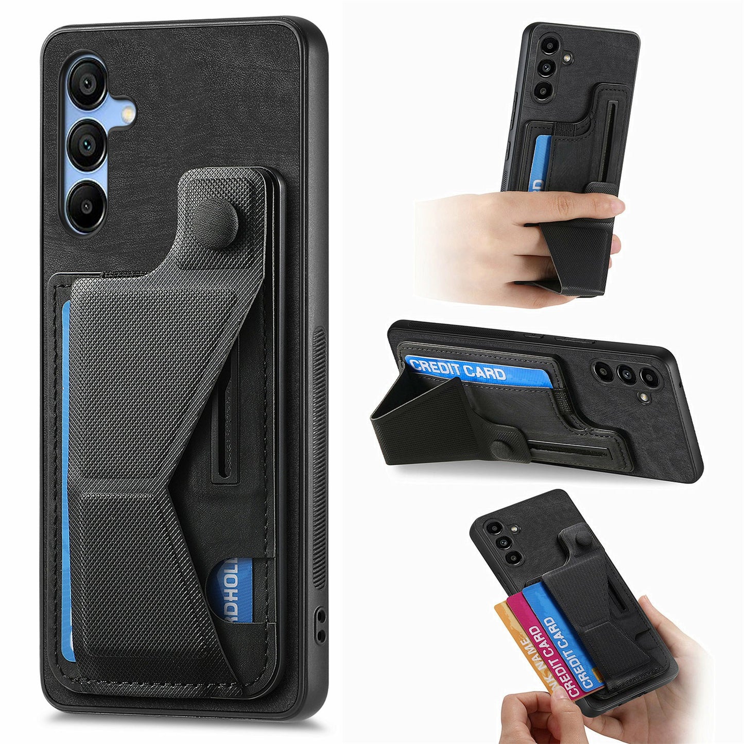 For Samsung Galaxy A16 4G / 5G Case Retro Leather Back Cover Card Slot Side Kickstand - Black