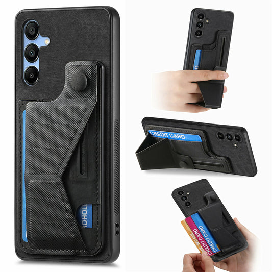 For Samsung Galaxy A16 4G / 5G Case Retro Leather Back Cover Card Slot Side Kickstand - Black