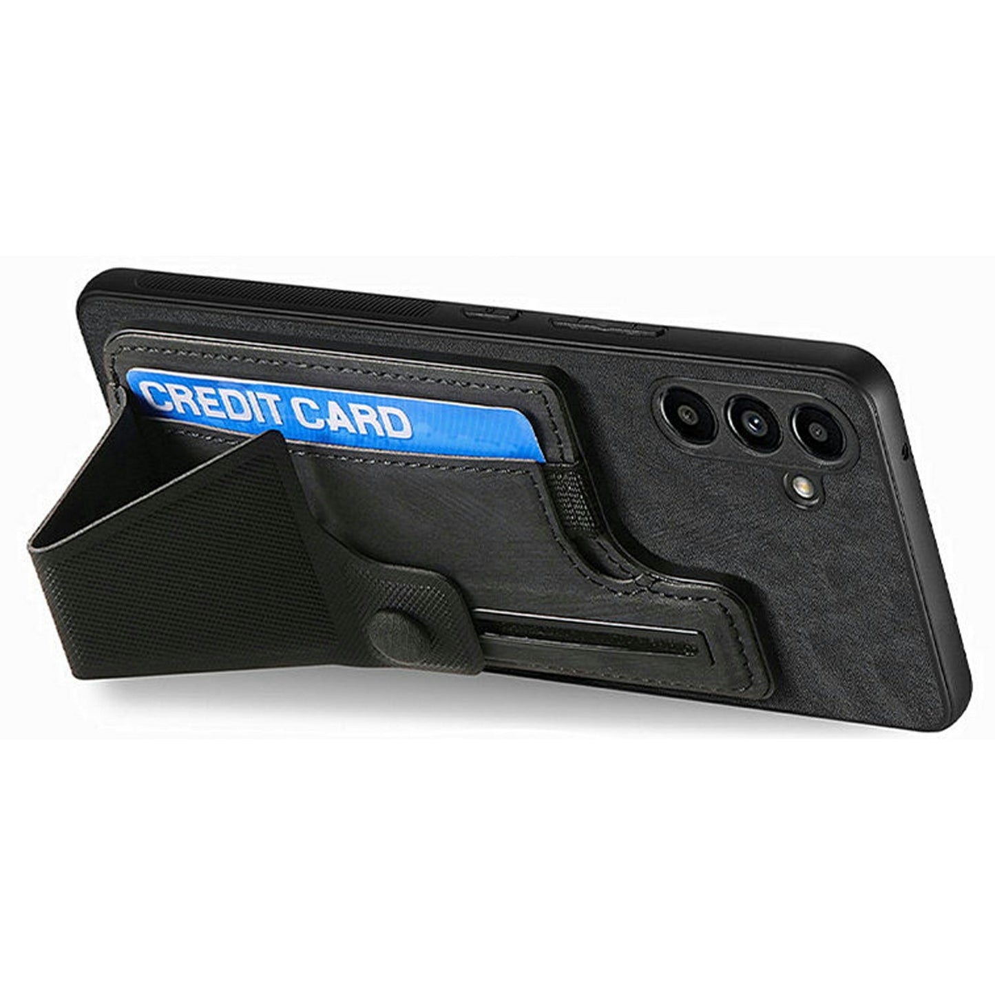 For Samsung Galaxy A16 4G / 5G Case Retro Leather Back Cover Card Slot Side Kickstand - Black