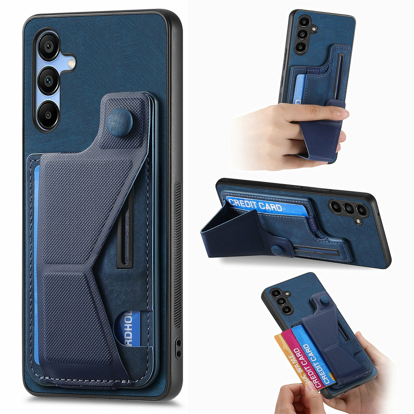 For Samsung Galaxy A16 4G / 5G Case Retro Leather Back Cover Card Slot Side Kickstand - Blue