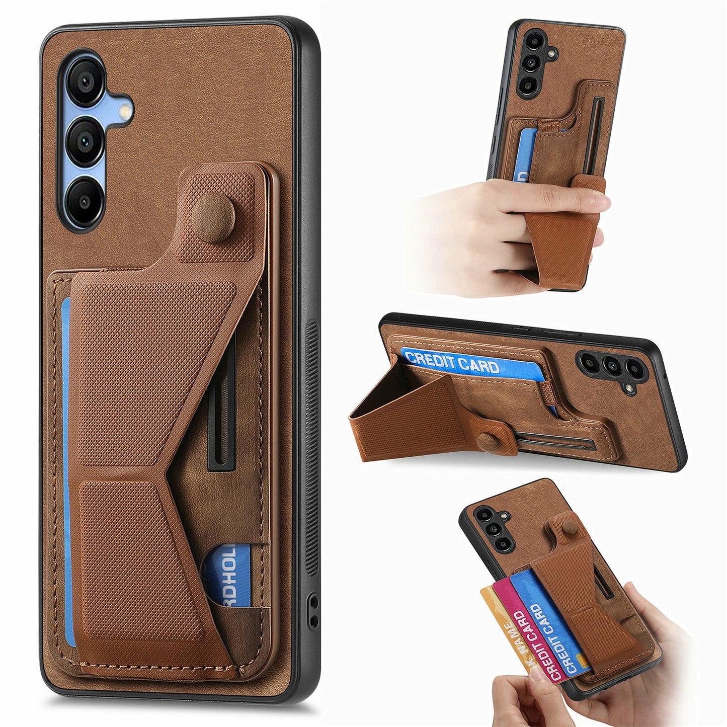 For Samsung Galaxy A16 4G / 5G Case Retro Leather Back Cover Card Slot Side Kickstand - Brown