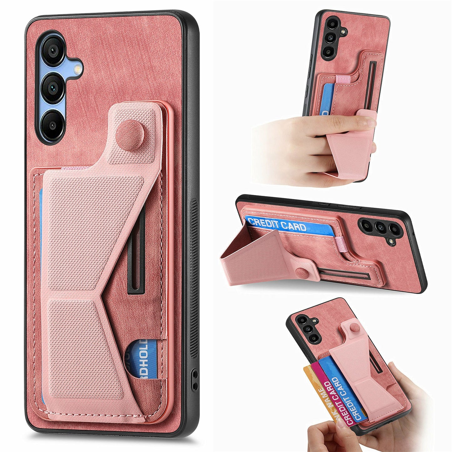 For Samsung Galaxy A16 4G / 5G Case Retro Leather Back Cover Card Slot Side Kickstand - Pink