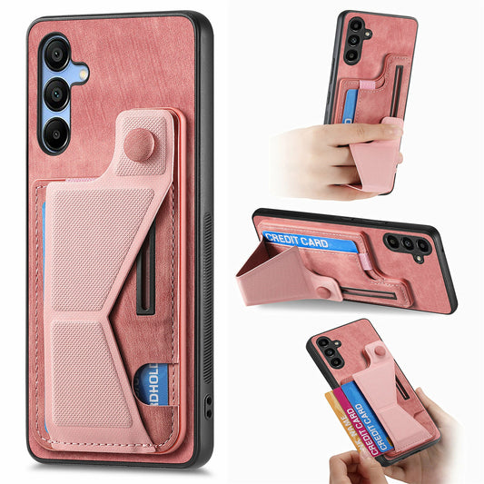 For Samsung Galaxy A16 4G / 5G Case Retro Leather Back Cover Card Slot Side Kickstand - Pink