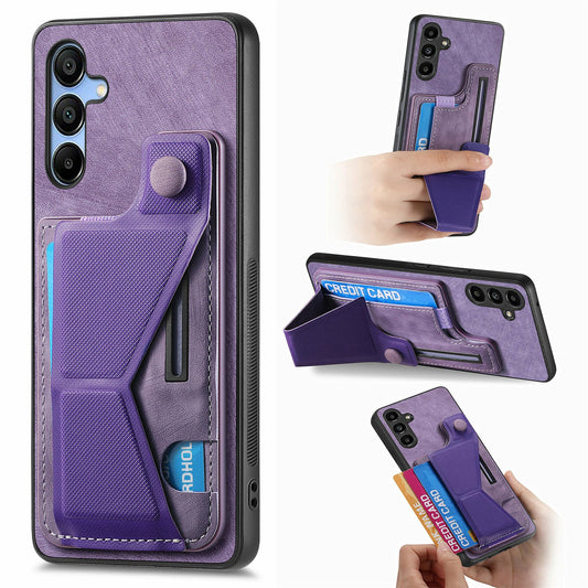 For Samsung Galaxy A16 4G / 5G Case Retro Leather Back Cover Card Slot Side Kickstand - Purple