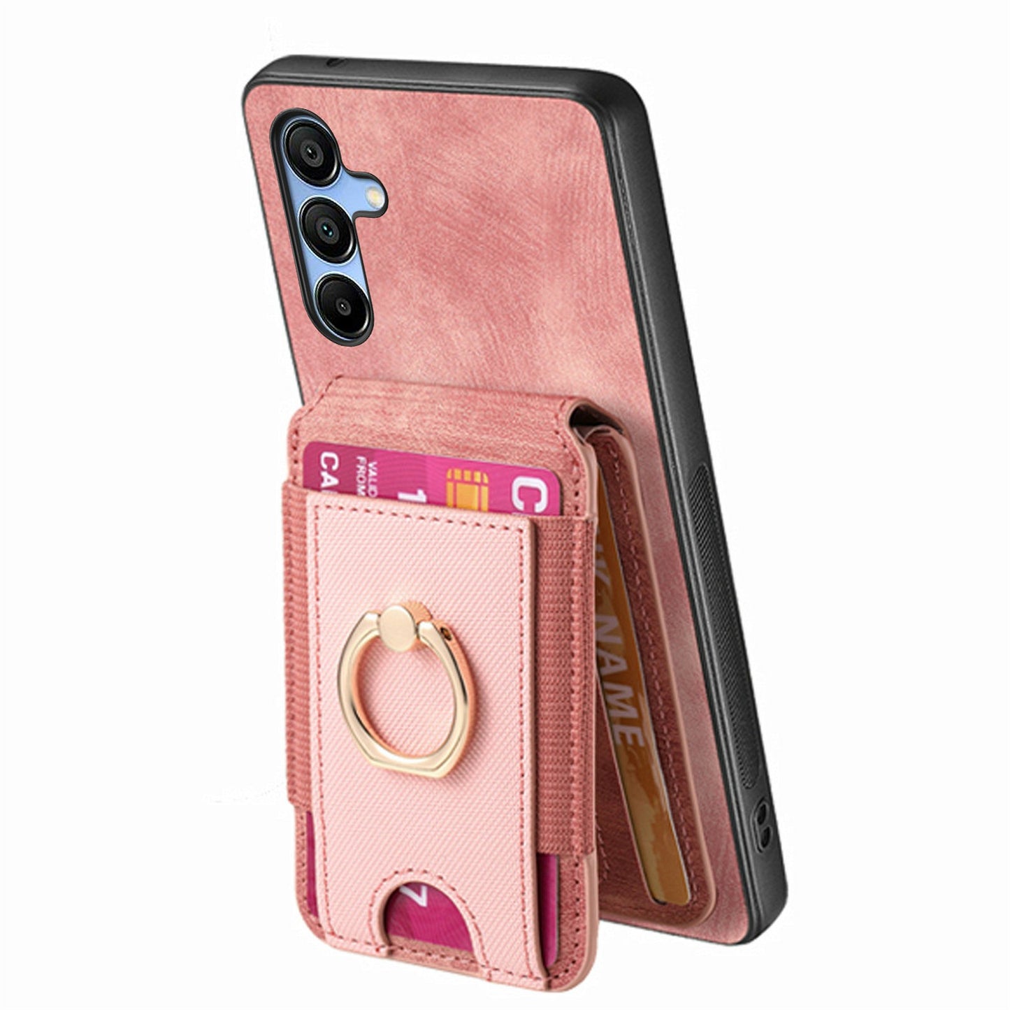 For Samsung Galaxy A16 4G / 5G Case Vertical Flip Card Holder Ring Holder Kickstand Leather Back Cover - Pink