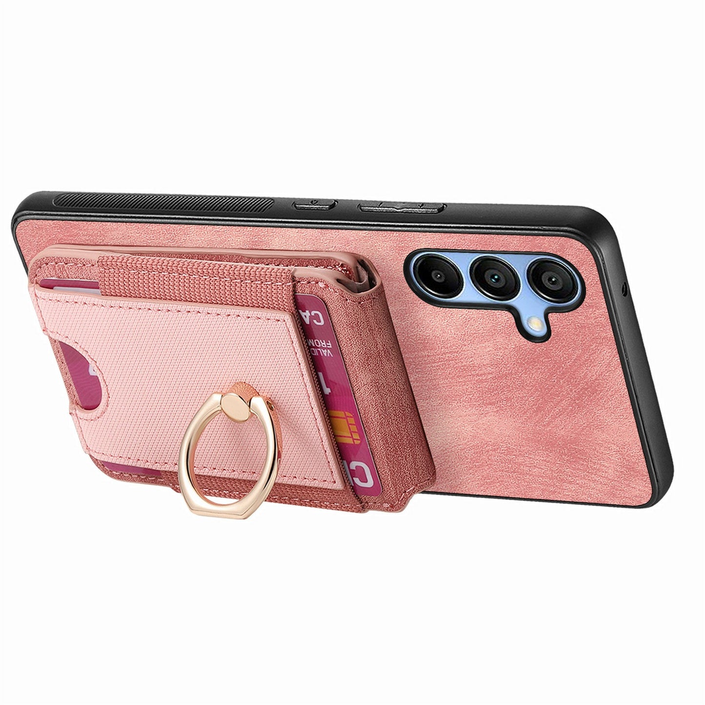 For Samsung Galaxy A16 4G / 5G Case Vertical Flip Card Holder Ring Holder Kickstand Leather Back Cover - Pink