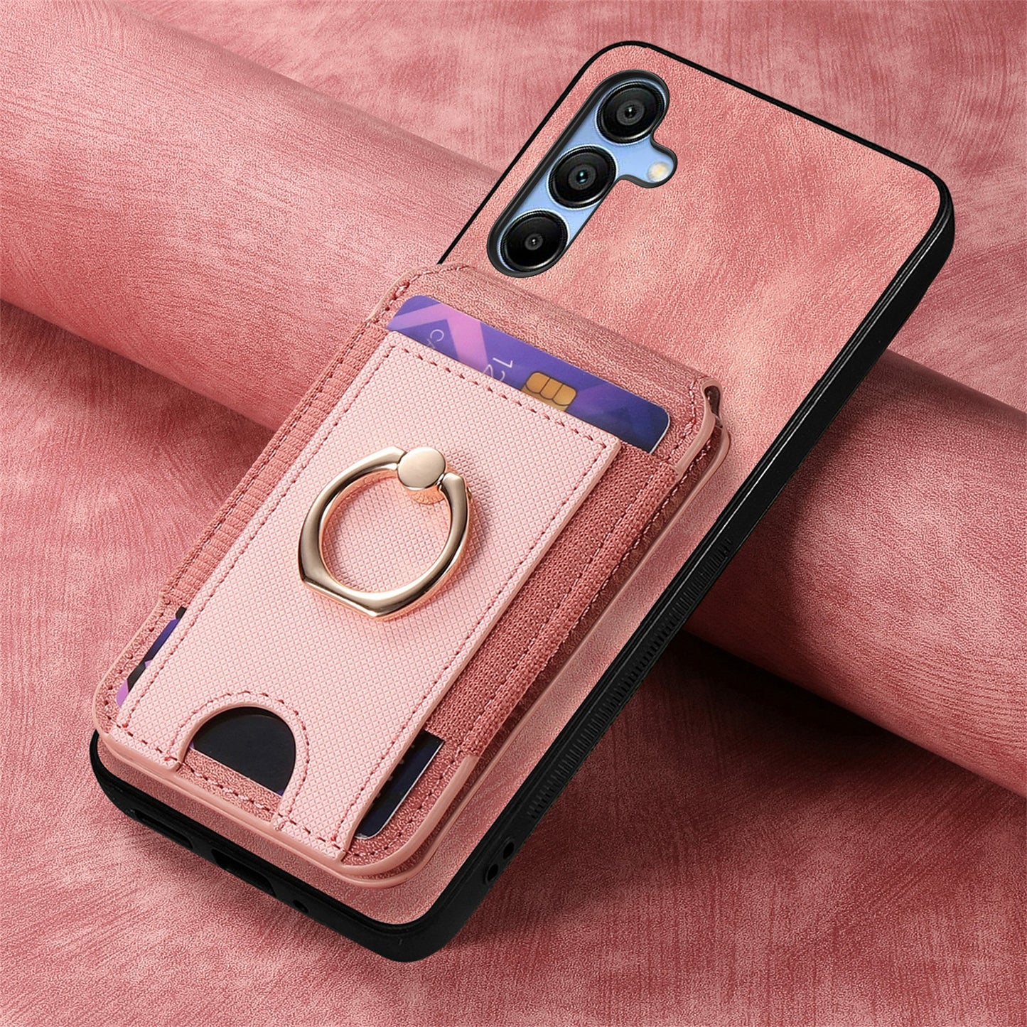 For Samsung Galaxy A16 4G / 5G Case Vertical Flip Card Holder Ring Holder Kickstand Leather Back Cover - Pink
