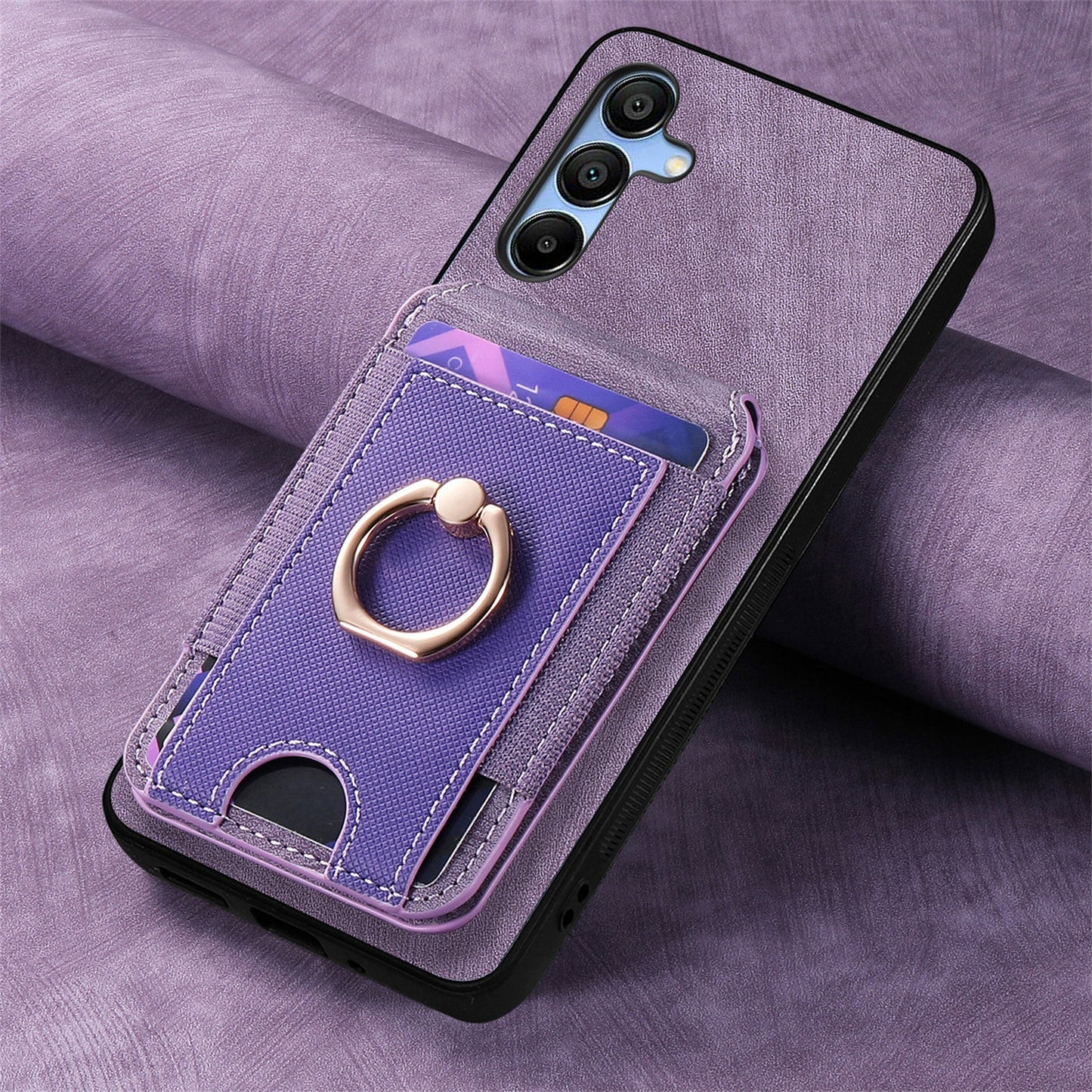 For Samsung Galaxy A16 4G / 5G Case Vertical Flip Card Holder Ring Holder Kickstand Leather Back Cover - Purple