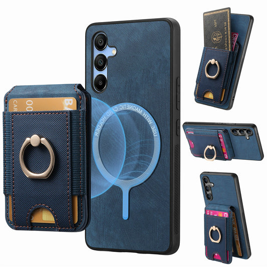 For Samsung Galaxy A16 4G / 5G Case Vertical Flip Card Holder Ring Holder Kickstand Leather Back Cover - Blue