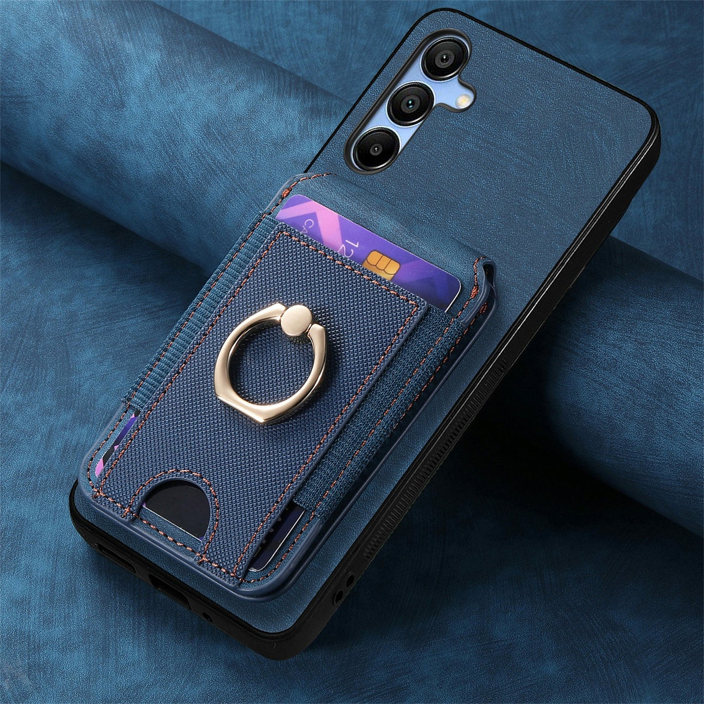 For Samsung Galaxy A16 4G / 5G Case Vertical Flip Card Holder Ring Holder Kickstand Leather Back Cover - Blue