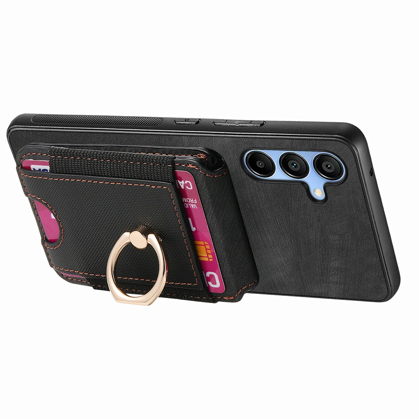 For Samsung Galaxy A16 4G / 5G Case Vertical Flip Card Holder Ring Holder Kickstand Leather Back Cover - Black