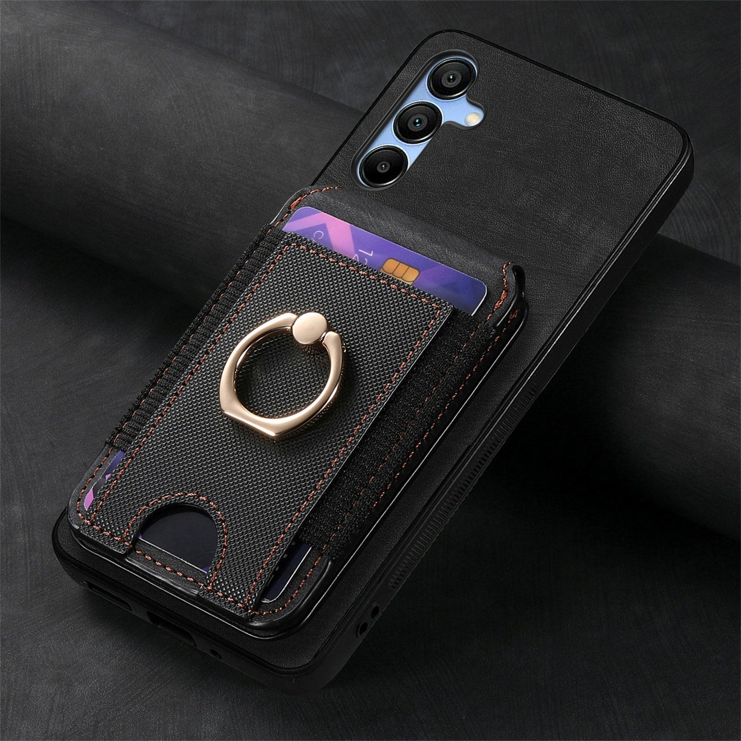 For Samsung Galaxy A16 4G / 5G Case Vertical Flip Card Holder Ring Holder Kickstand Leather Back Cover - Black