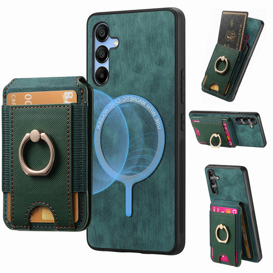 For Samsung Galaxy A16 4G / 5G Case Vertical Flip Card Holder Ring Holder Kickstand Leather Back Cover - Green