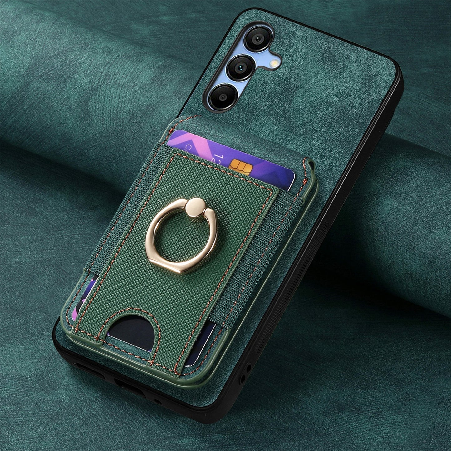 For Samsung Galaxy A16 4G / 5G Case Vertical Flip Card Holder Ring Holder Kickstand Leather Back Cover - Green