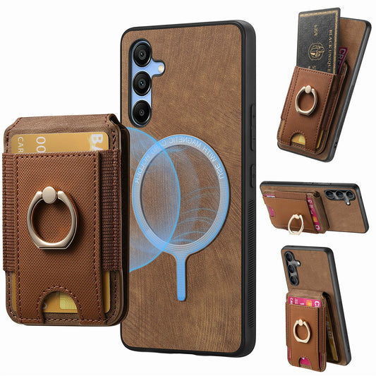For Samsung Galaxy A16 4G / 5G Case Vertical Flip Card Holder Ring Holder Kickstand Leather Back Cover - Brown