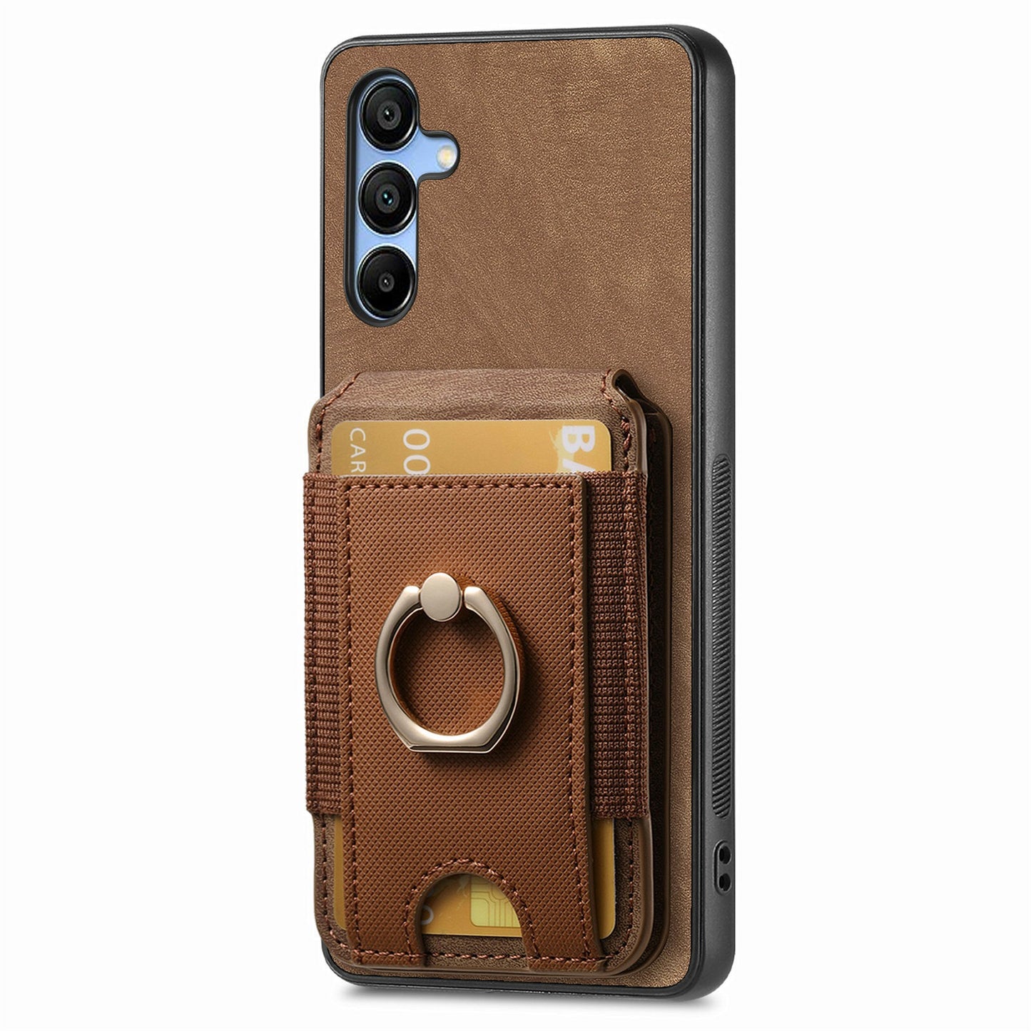 For Samsung Galaxy A16 4G / 5G Case Vertical Flip Card Holder Ring Holder Kickstand Leather Back Cover - Brown