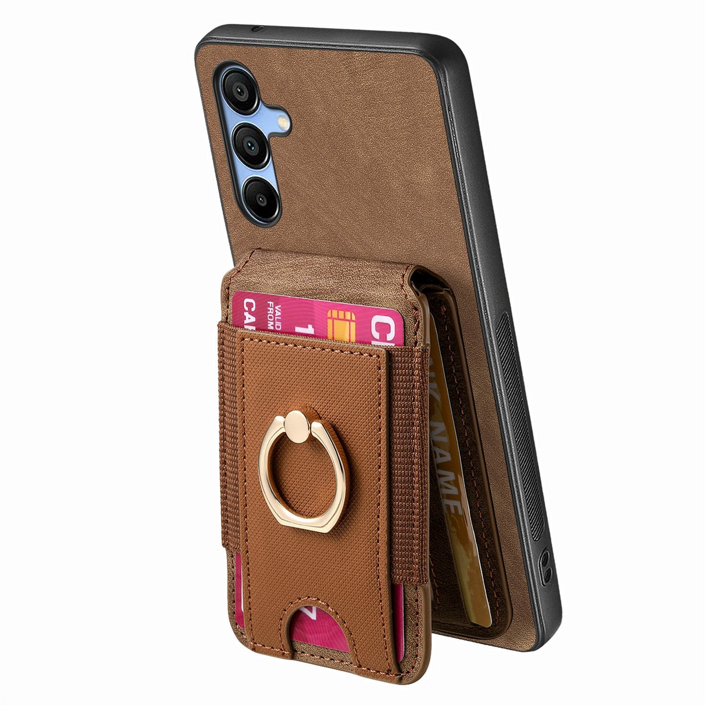 For Samsung Galaxy A16 4G / 5G Case Vertical Flip Card Holder Ring Holder Kickstand Leather Back Cover - Brown