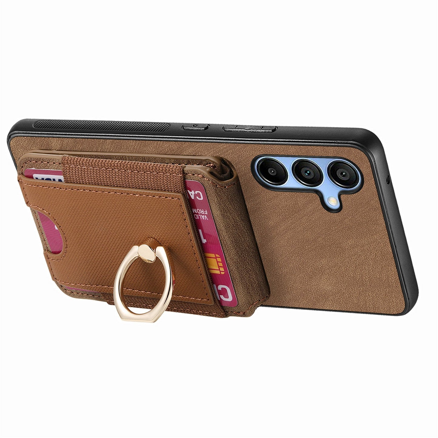 For Samsung Galaxy A16 4G / 5G Case Vertical Flip Card Holder Ring Holder Kickstand Leather Back Cover - Brown