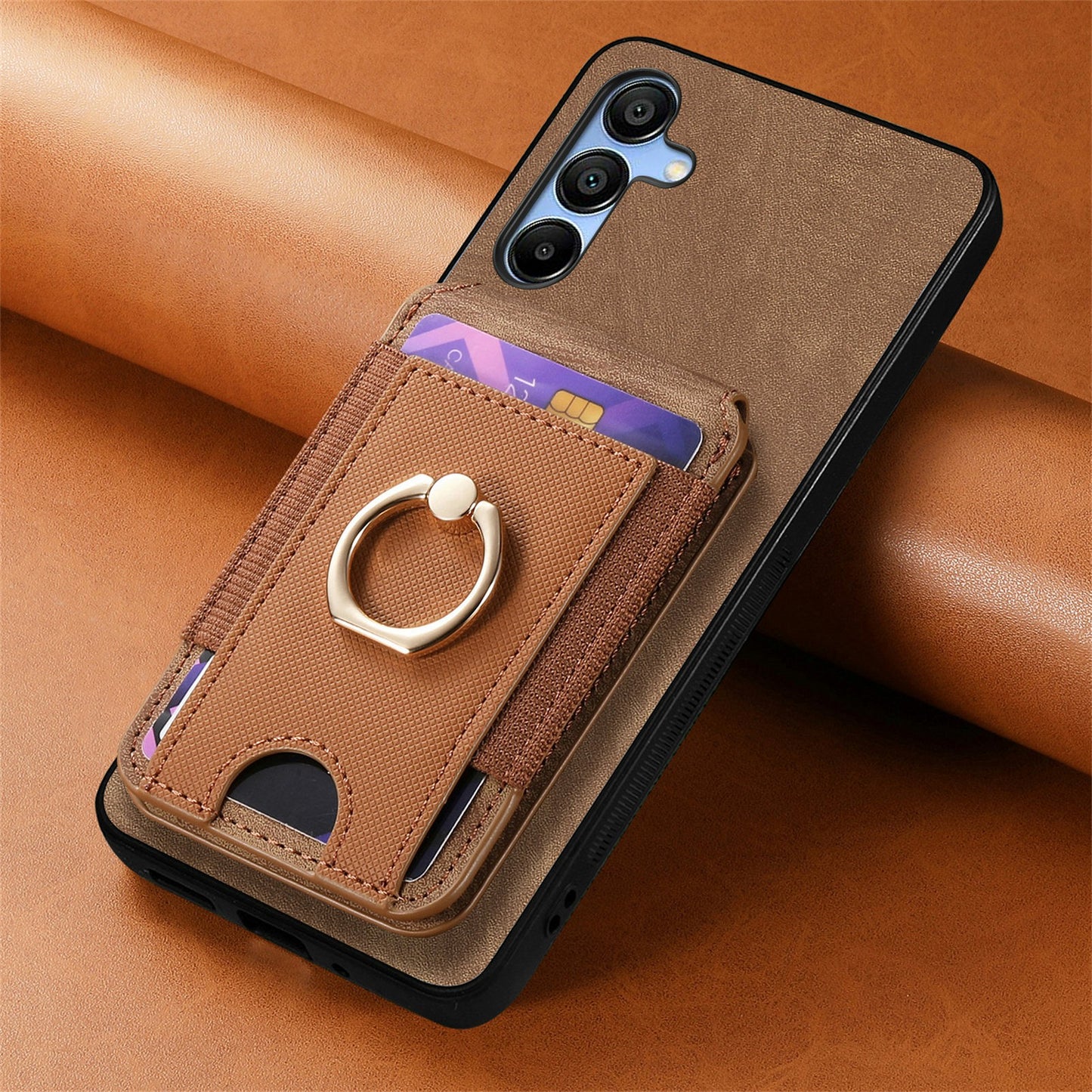 For Samsung Galaxy A16 4G / 5G Case Vertical Flip Card Holder Ring Holder Kickstand Leather Back Cover - Brown