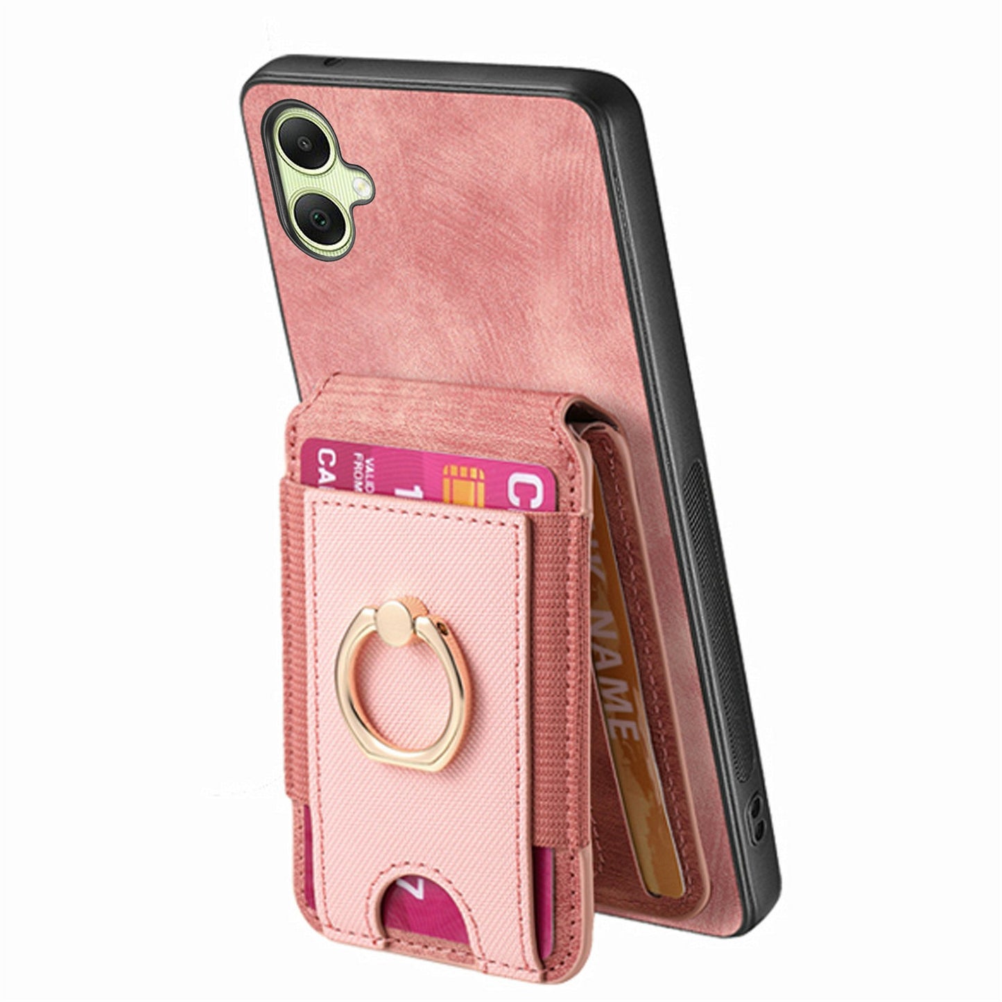 For Samsung Galaxy A06 Case Vertical Flip Card Holder Ring Holder Kickstand Leather Back Cover - Pink