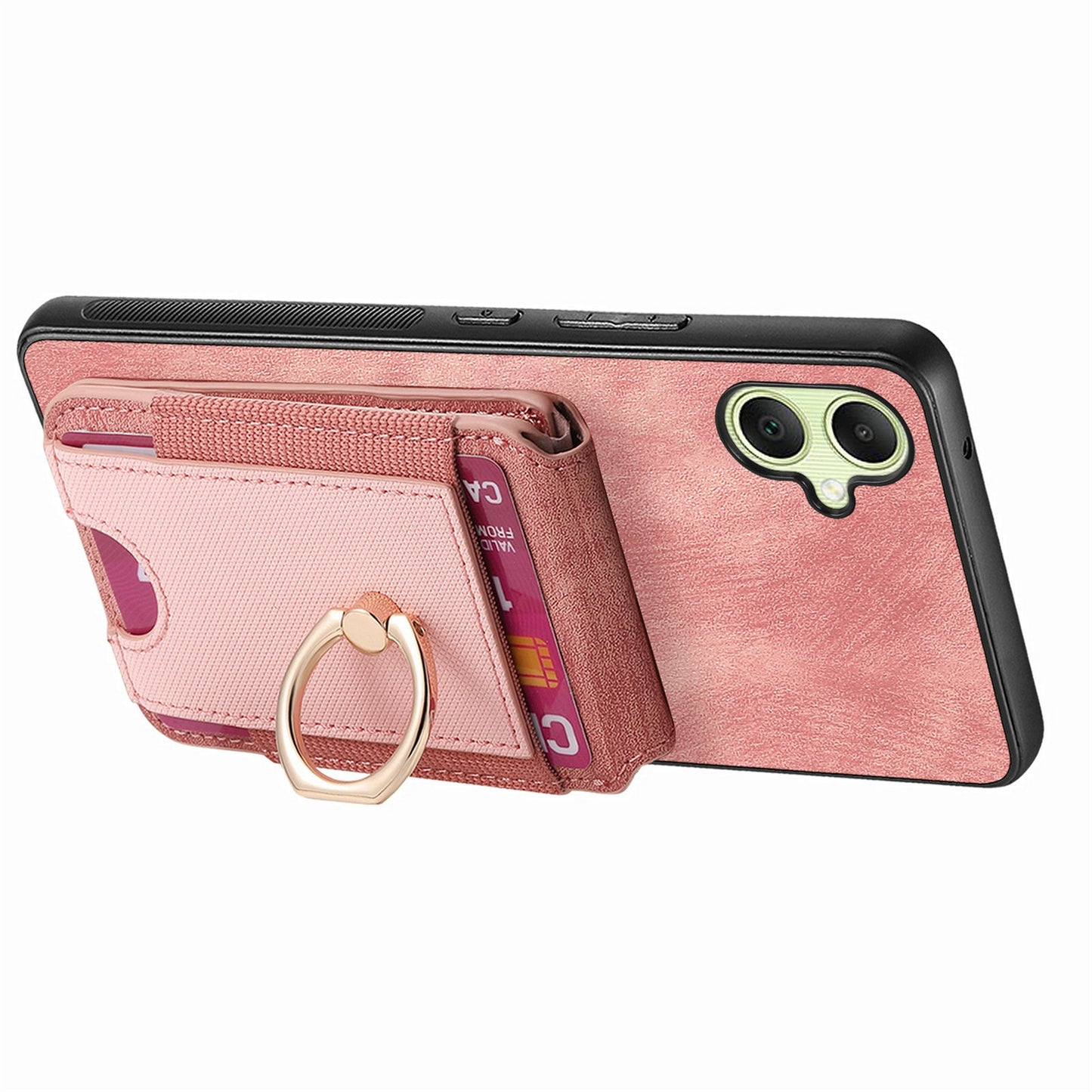 For Samsung Galaxy A06 Case Vertical Flip Card Holder Ring Holder Kickstand Leather Back Cover - Pink