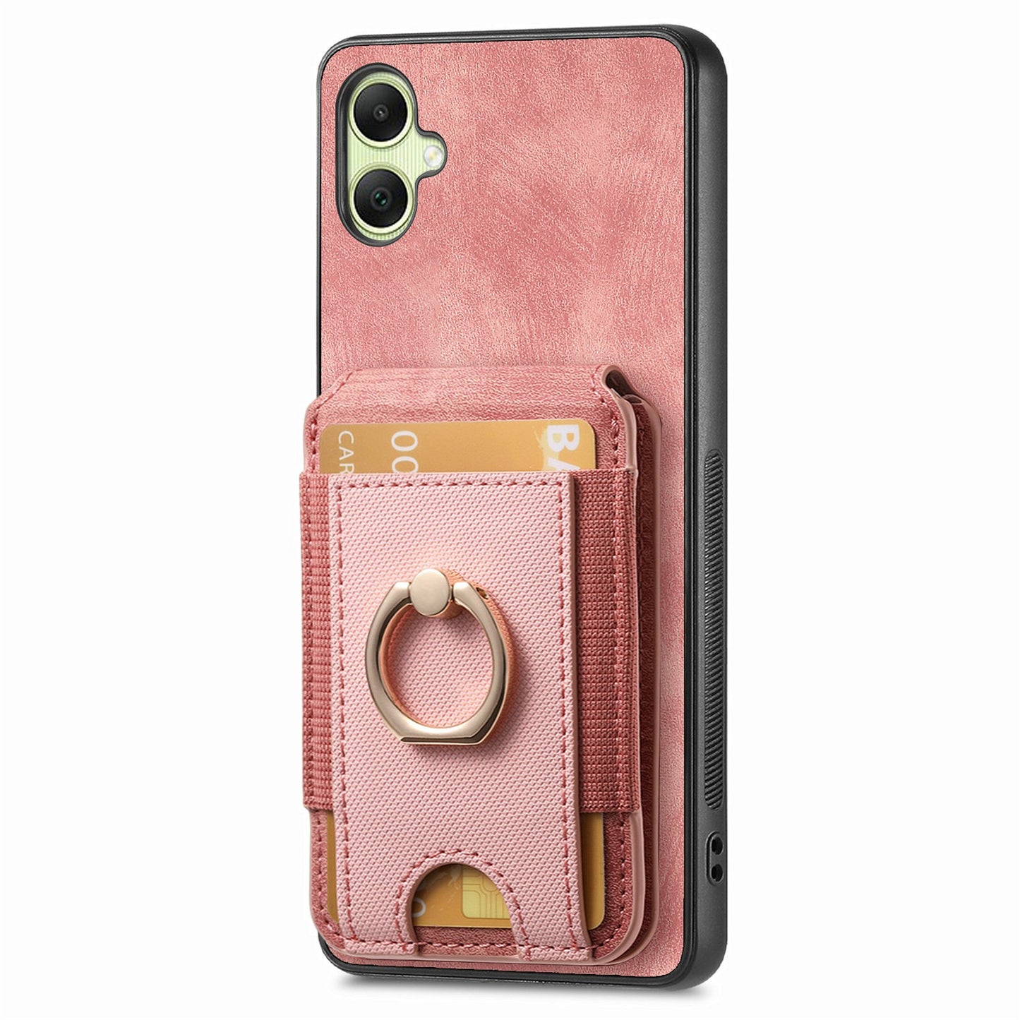 For Samsung Galaxy A06 Case Vertical Flip Card Holder Ring Holder Kickstand Leather Back Cover - Pink