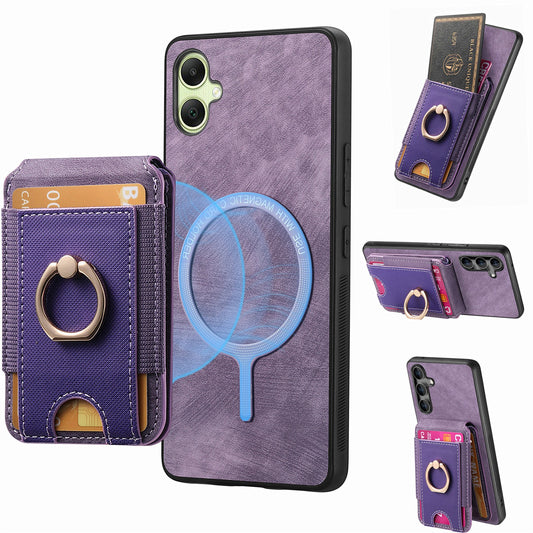 For Samsung Galaxy A06 Case Vertical Flip Card Holder Ring Holder Kickstand Leather Back Cover - Purple