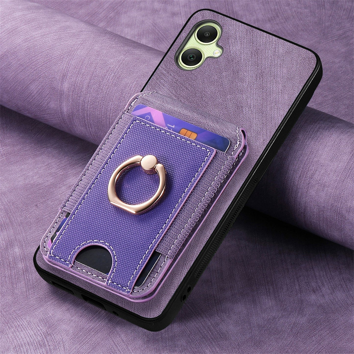 For Samsung Galaxy A06 Case Vertical Flip Card Holder Ring Holder Kickstand Leather Back Cover - Purple