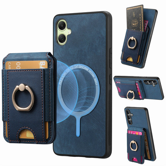 For Samsung Galaxy A06 Case Vertical Flip Card Holder Ring Holder Kickstand Leather Back Cover - Blue