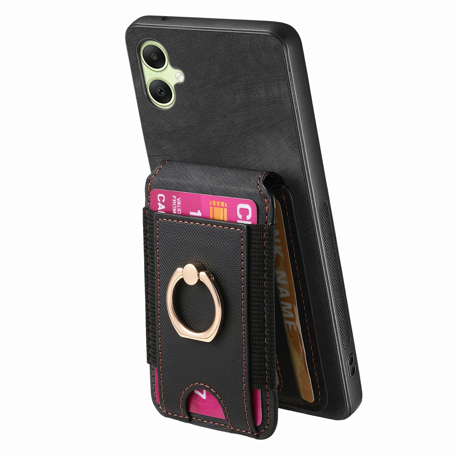 For Samsung Galaxy A06 Case Vertical Flip Card Holder Ring Holder Kickstand Leather Back Cover - Black