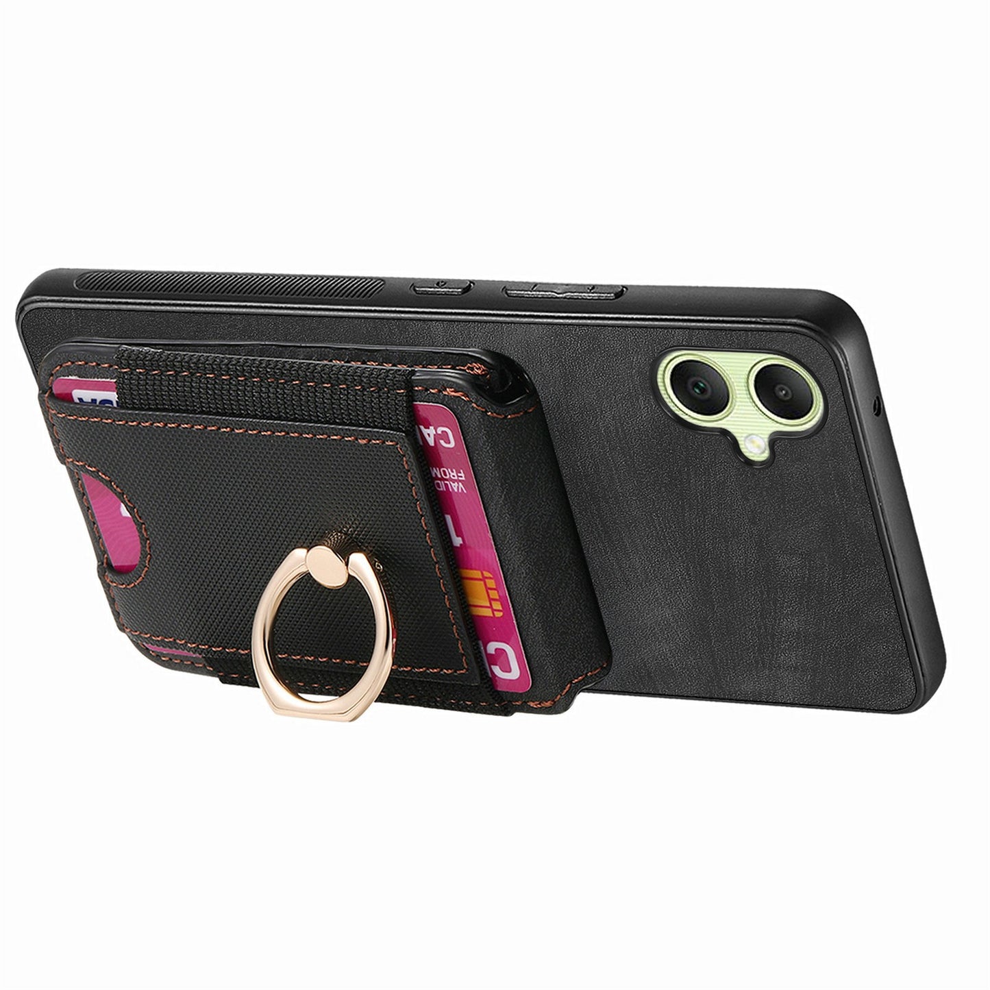 For Samsung Galaxy A06 Case Vertical Flip Card Holder Ring Holder Kickstand Leather Back Cover - Black